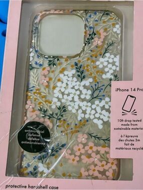 kate spade Clear Floral iPhone 14 Pro Case — White, Pink, Gold & Blue Accents